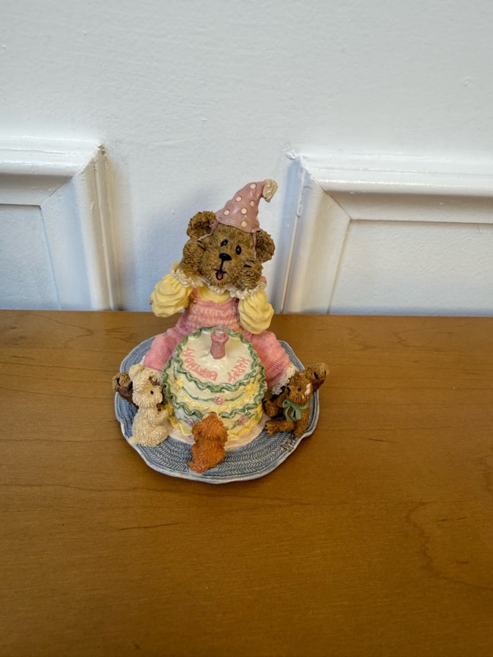 Boyds Bears Pink & Yellow Bear with Birthday Cake Figurine